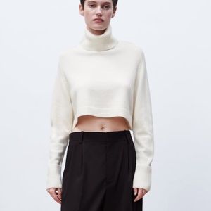 Zara High Collar Knit Sweater in White